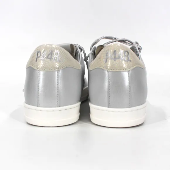 P448 John T Croc Sneakers NEW Silver Gray Embossed Low Top Lace Up Shoes Size 7
