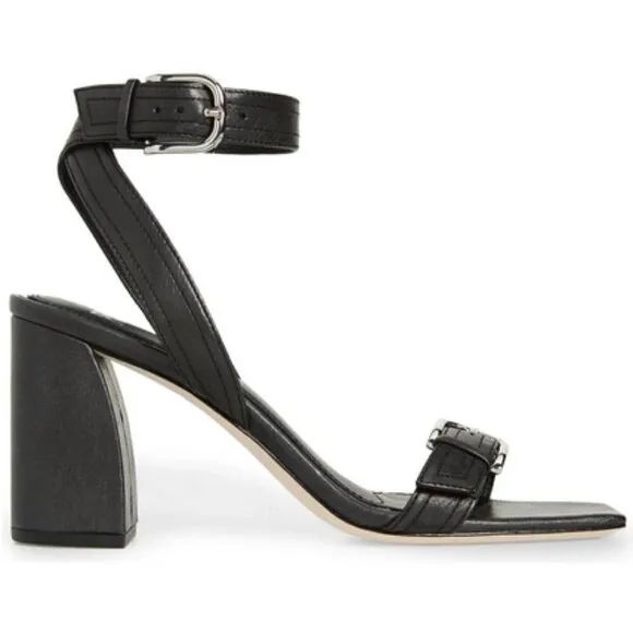 PAIGE Lydia Strappy Leather Ankle Wrap Chunky Heel Sandals Buckles Black Sz 8.5