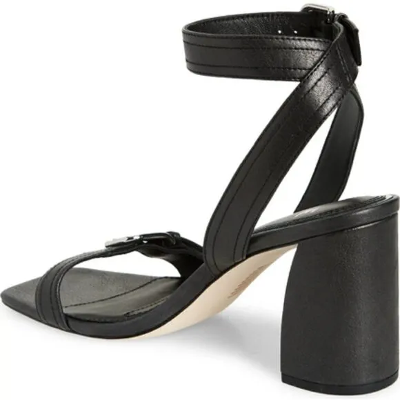 PAIGE Lydia Strappy Leather Ankle Wrap Chunky Heel Sandals Buckles Black Sz 8.5