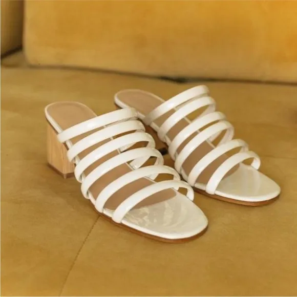 Paloma Wool Maria Sandal Off White Patent Leather Sculptural Heel 38 PLEASE READ