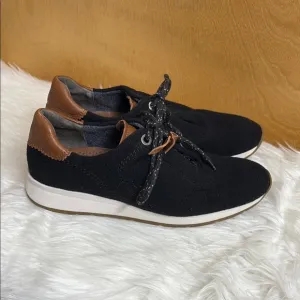 Paul Green Black Merino Wool Kalista Sneakers In Black Cognac Combo Size 4 1/2