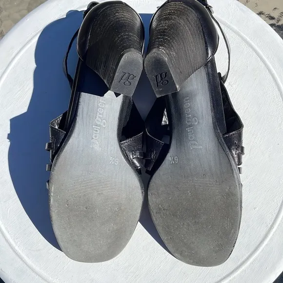 Paul Green Christy Black leather block heel open toe sandals UK 6.5/ US 9
