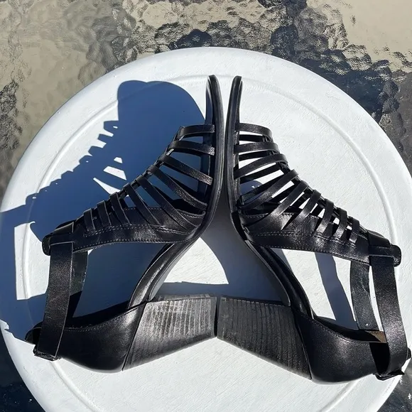 Paul Green Christy Black leather block heel open toe sandals UK 6.5/ US 9