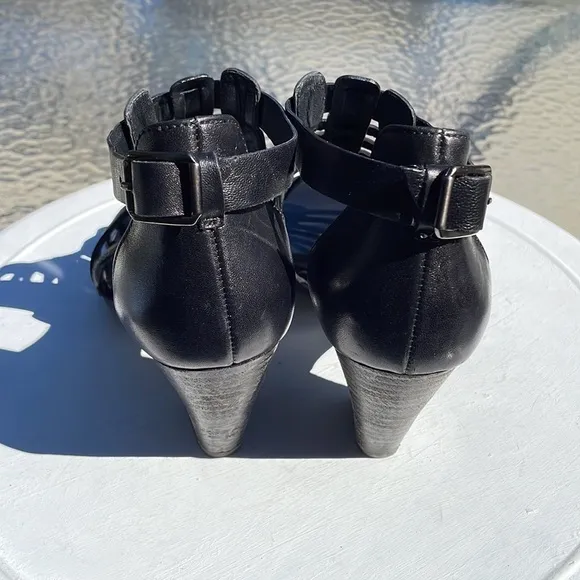 Paul Green Christy Black leather block heel open toe sandals UK 6.5/ US 9