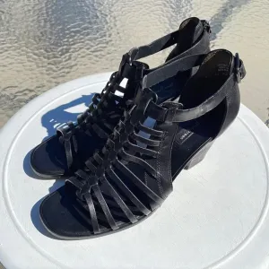 Paul Green Christy Black leather block heel open toe sandals UK 6.5/ US 9