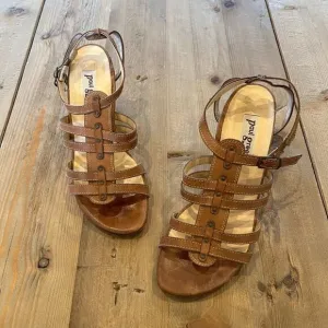 Paul Green Leather Gladiator Strap Open Toe Heels Size UK 5 US7.5