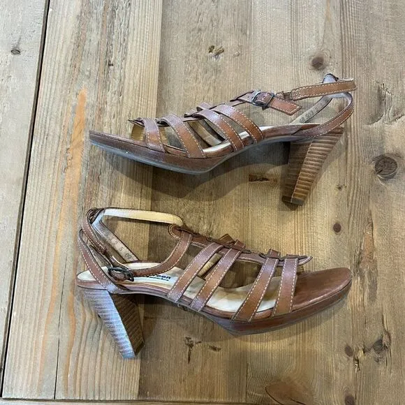 Paul Green Leather Gladiator Strap Open Toe Heels Size UK 5 US7.5