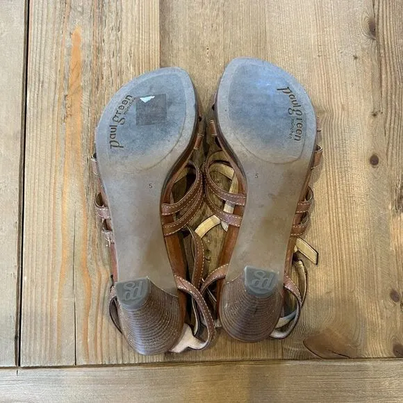 Paul Green Leather Gladiator Strap Open Toe Heels Size UK 5 US7.5