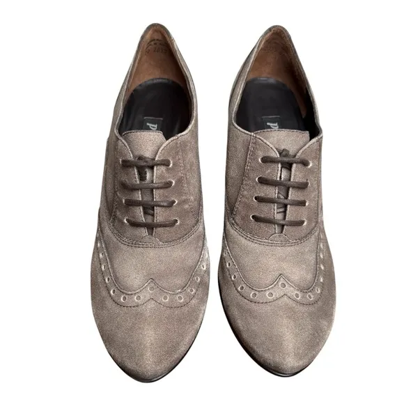 Paul Green Munchen Women's Suede Tan/Green Oxford Lace-Up Heels Shoes Size 6