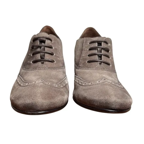 Paul Green Munchen Women's Suede Tan/Green Oxford Lace-Up Heels Shoes Size 6