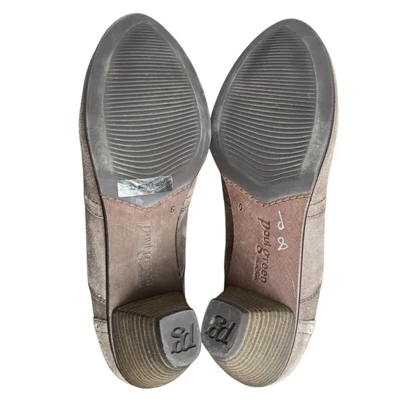 Paul Green Munchen Women's Suede Tan/Green Oxford Lace-Up Heels Shoes Size 6