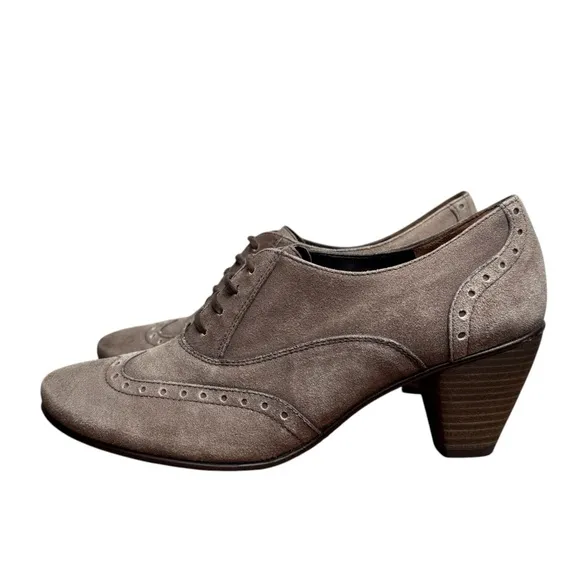 Paul Green Munchen Women's Suede Tan/Green Oxford Lace-Up Heels Shoes Size 6