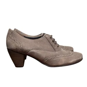 Paul Green Munchen Women's Suede Tan/Green Oxford Lace-Up Heels Shoes Size 6
