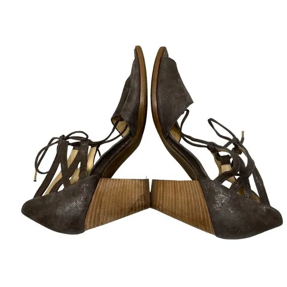 Paul Green Suede Open Toe 3&quot; Heels size UK 5/US 7 UK Front Tie Brown Shoes