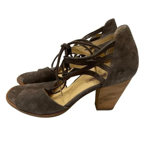 Paul Green Suede Open Toe 3&quot; Heels size UK 5/US 7 UK Front Tie Brown Shoes