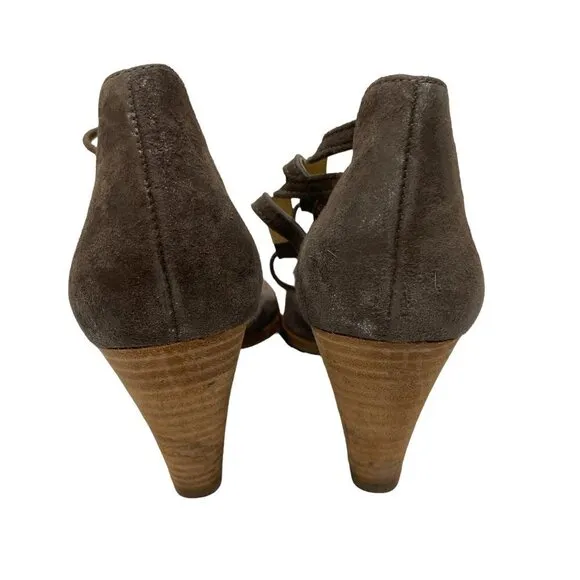 Paul Green Suede Open Toe 3&quot; Heels size UK 5/US 7 UK Front Tie Brown Shoes