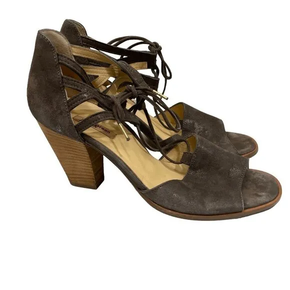 Paul Green Suede Open Toe 3&quot; Heels size UK 5/US 7 UK Front Tie Brown Shoes