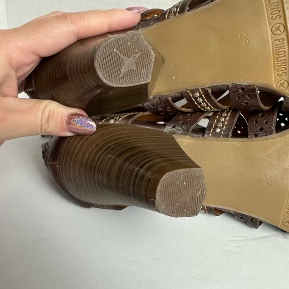 Pikolinos Maracaibo Gladiator Sandals Cognac Tan Leather Cut Out 39 / 8.5 - 9