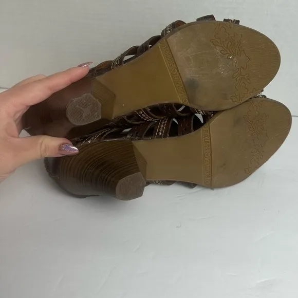 Pikolinos Maracaibo Gladiator Sandals Cognac Tan Leather Cut Out 39 / 8.5 - 9