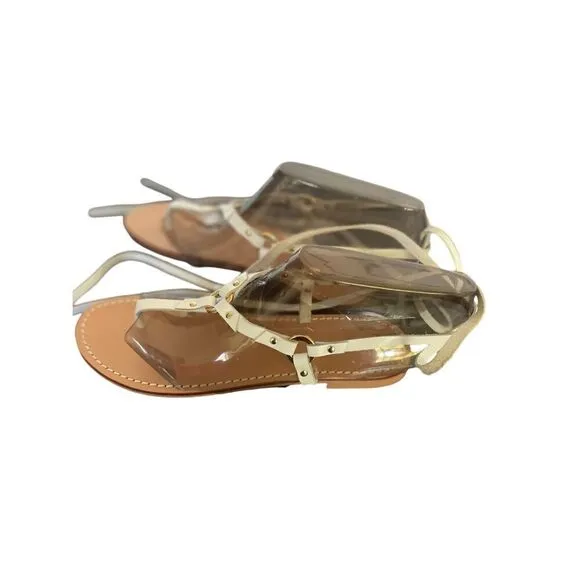 Pilcro Anthropologie Harness Tie up White Leather Thong Sandals Size 8M