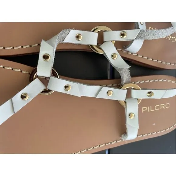 Pilcro Anthropologie Harness Tie up White Leather Thong Sandals Size 8M