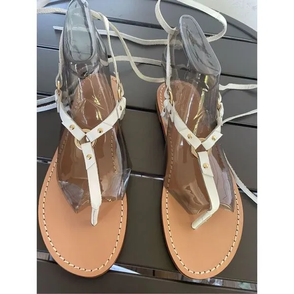 Pilcro Anthropologie Harness Tie up White Leather Thong Sandals Size 8M