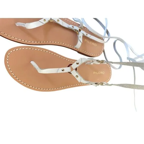 Pilcro Anthropologie Harness Tie up White Leather Thong Sandals Size 8M