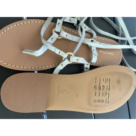 Pilcro Anthropologie Harness Tie up White Leather Thong Sandals Size 8M