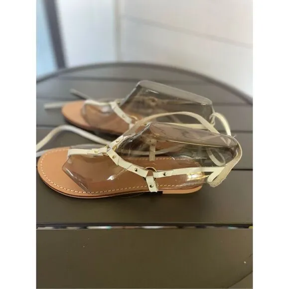 Pilcro Anthropologie Harness Tie up White Leather Thong Sandals Size 8M