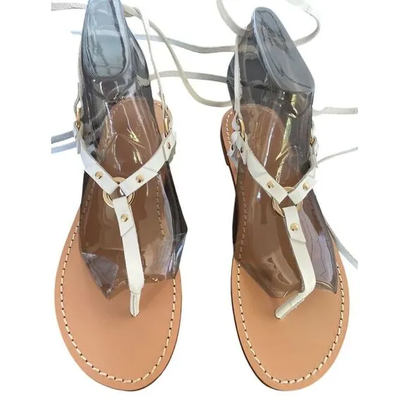 Pilcro Anthropologie Harness Tie up White Leather Thong Sandals Size 8M