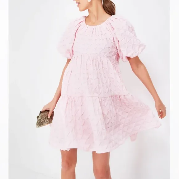 Pink Diamond Textured Isabella Mini DressHYACINTH HOUSE