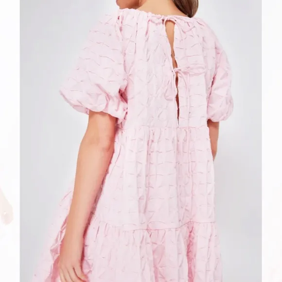 Pink Diamond Textured Isabella Mini DressHYACINTH HOUSE