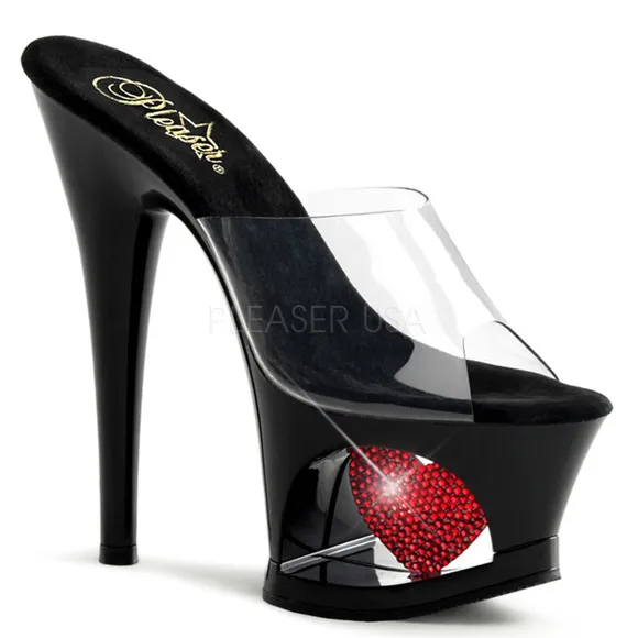 Platform Rhinestone Heart Clear High Heel Shoes