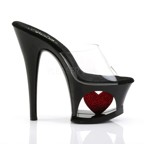 Platform Rhinestone Heart Clear High Heel Shoes
