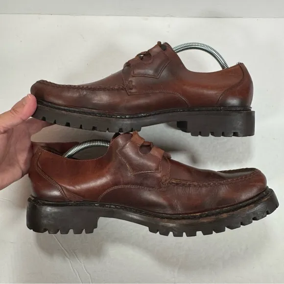 Polo By Ralph Lauren Brown Leather Lace Up Loafer Shoes Men Size 11D