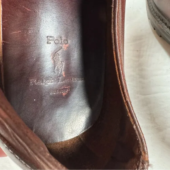 Polo By Ralph Lauren Brown Leather Lace Up Loafer Shoes Men Size 11D