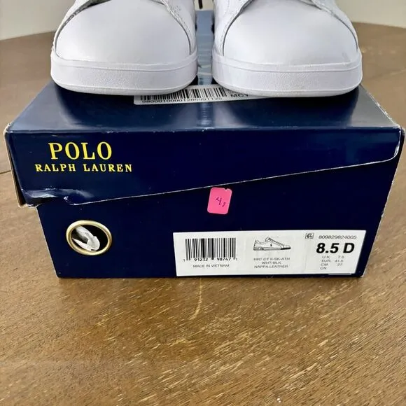 Polo Ralph Lauren Men’s Size 8.5 White Heritage Court II Leather Sneakers Tennis