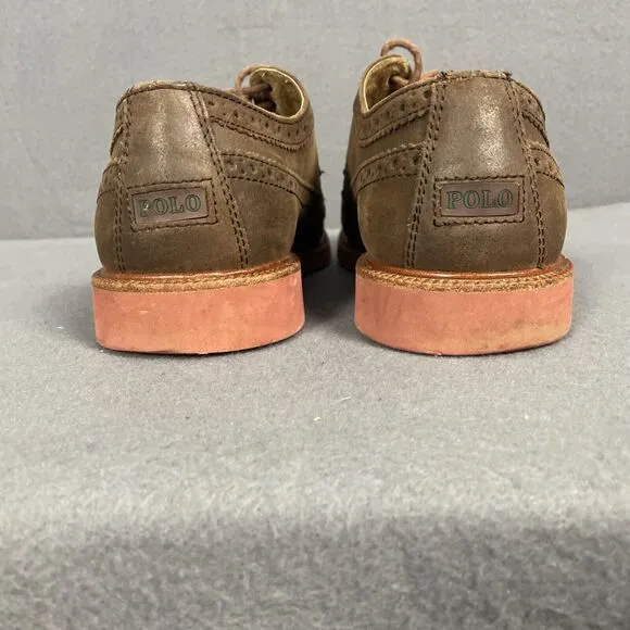 Polo Ralph Lauren Suede Oxford Wingtips Men Tan 10D Preppy Brogue