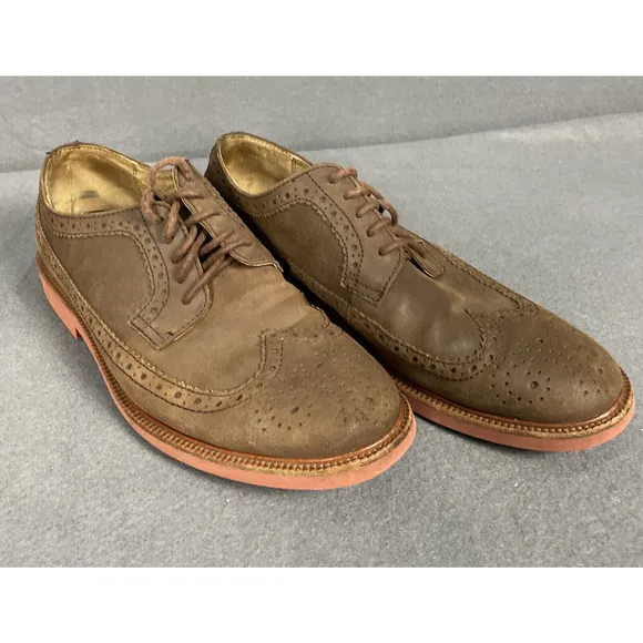 Polo Ralph Lauren Suede Oxford Wingtips Men Tan 10D Preppy Brogue