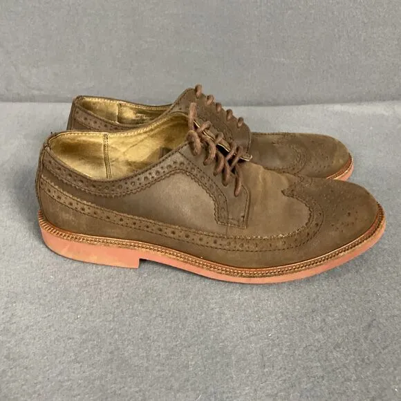 Polo Ralph Lauren Suede Oxford Wingtips Men Tan 10D Preppy Brogue