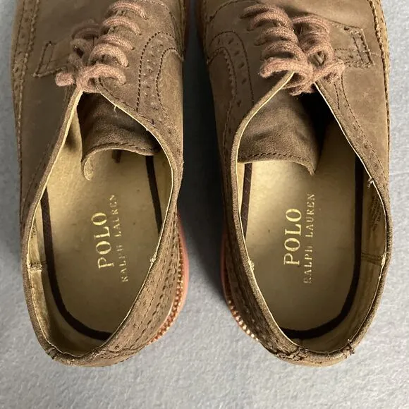 Polo Ralph Lauren Suede Oxford Wingtips Men Tan 10D Preppy Brogue