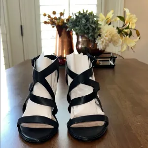 Pour La Victoire Sandals Sz 9 3.5” Heels Strappy Buttery soft Leather Open Toe