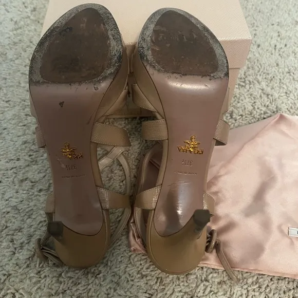 Prada Beige Patent Leather Strappy Platform Sandals Size 37.5