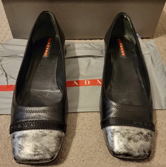 Prada Black and Silver Women's Shoes