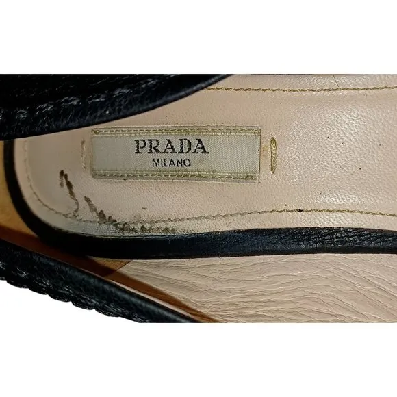 Prada Broque Size 36.5 Black Leather Platform High Heel Shoes