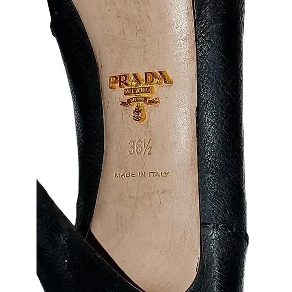 Prada Broque Size 36.5 Black Leather Platform High Heel Shoes
