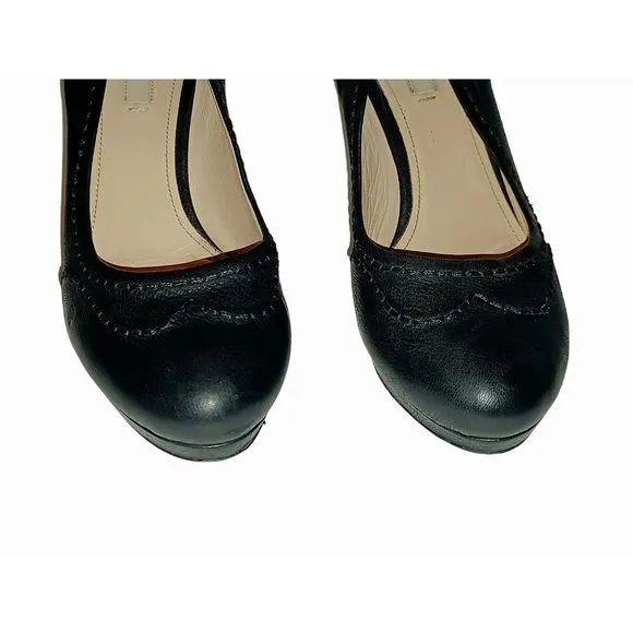 Prada Broque Size 36.5 Black Leather Platform High Heel Shoes