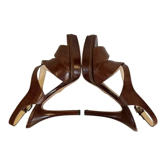 Prada | Brown Leather Strappy Platform High Heel Sandals 40 9