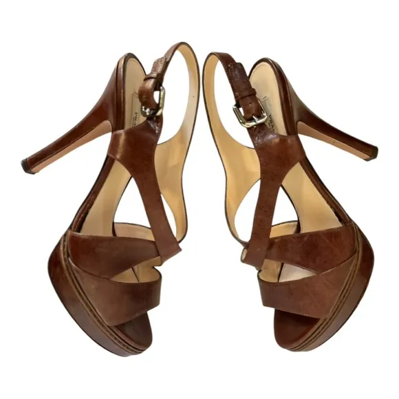Prada | Brown Leather Strappy Platform High Heel Sandals 40 9