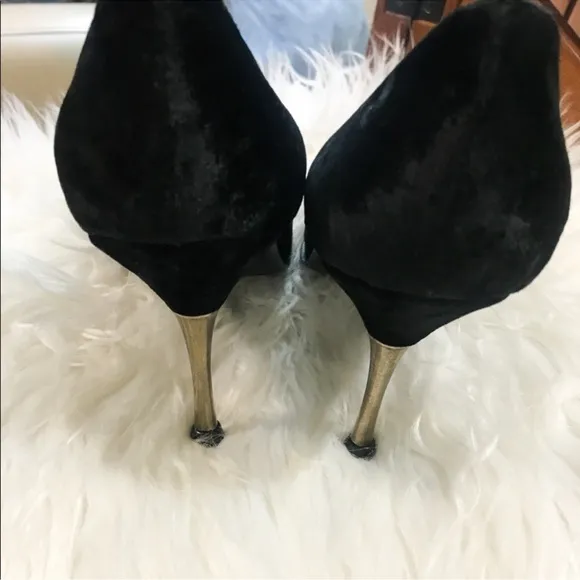 Prada elegant black velvet beaded metallic heels